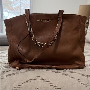 Michael Kors Cognac Pebbled Leather Tote with Gold Accents